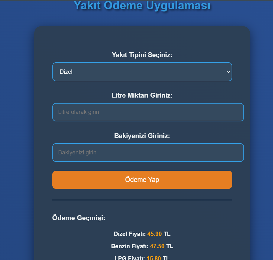 Yakıt Uygulaması Ana Ekranı